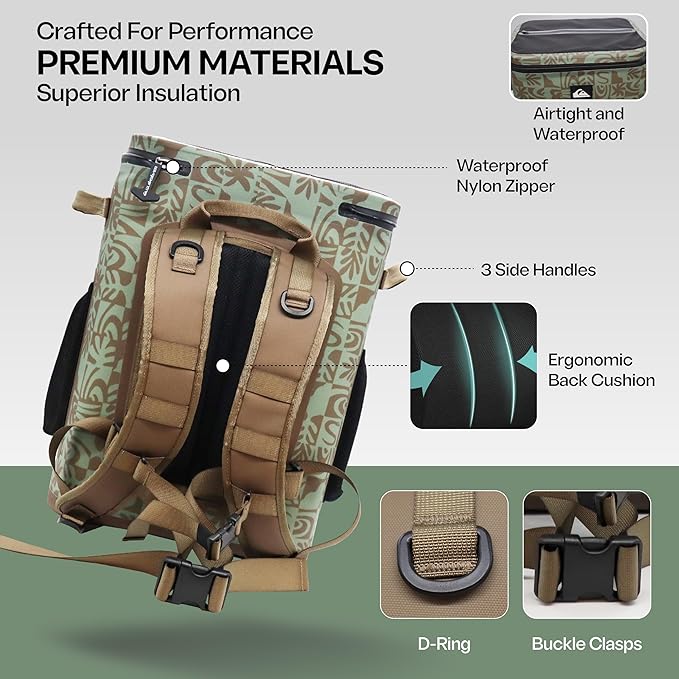Quiksilver Welded Bungee Backpack Cooler, 30L/36 Cans, 48-72 Hours Insulation, Leakproof & Waterproof IPX7 Rated, Heavy-Duty 600D TPU, Adjustable Straps