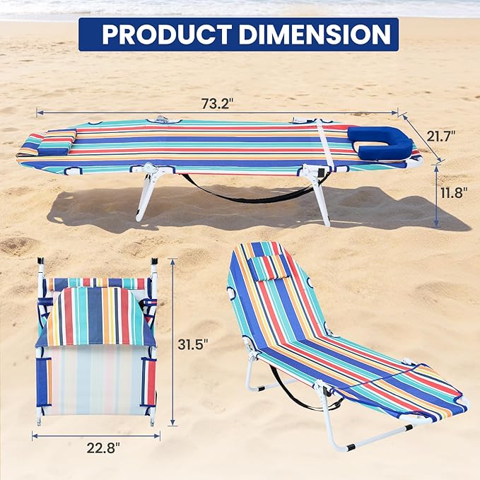 LILYPELLE Portable Folding Camping Cot, Adjustable 5-Position Face Down Folding Chaise Lounge Chairs, Outdoor Portable Folding Bed Sleeping Cot for Camping, Pool, Beach, Patio