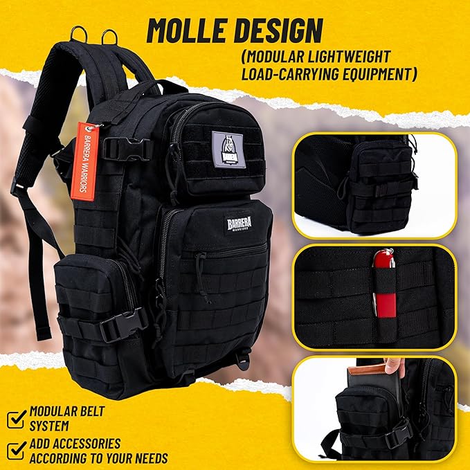 Tactical Backpack 25L Military MOLLE Assault Pack – Waterproof EDC Backpack for Hiking, Camping, Travel & Survival Gear, Bug Out Bag (Black Tactical)