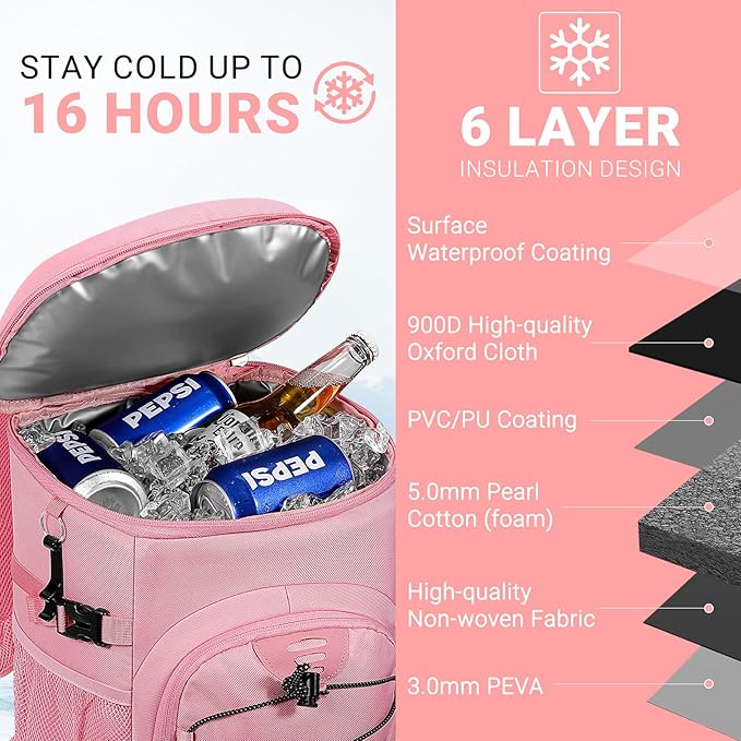 Cooler Backpack, Lightweight and Soft Backpack Cooler for Men Women, Insulated Lunch Bag for Camping Traveling Hiking