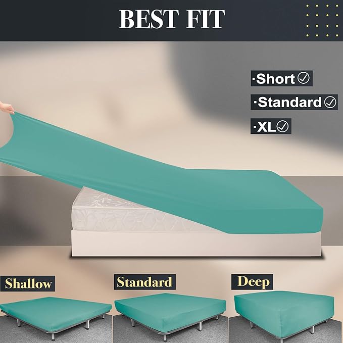 King Size Fitted Sheet Only - 4-Way Stretch Jersey Knit, T-Shirt Feeling & Ultra Soft, Wrinkle Free, Non-Slip & Snug Fit for King or Cal King Mattress (Deep: 5"-13") - Aqua, King