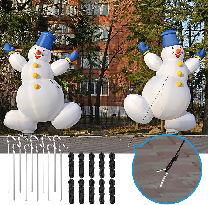 Inflatable Yard Stakes for Inflatables, Metal Tent Stakes Heavy Duty and 5 Feet Tethers with Hooks for Holiday Inflatable Decorations Camping Xmas Decoration(40 Pcs)