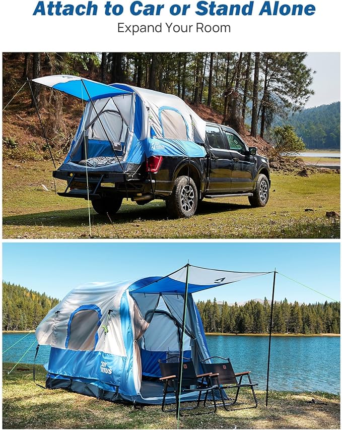 JOYTUTUS Inflatable Truck Bed Tent 5.5-6.5FT with Awning, Includes Air Pump for Quick 30S Setup, Dual-use Pickup or Camping Tent for 2 Person, Truck Tent with Waterproof Roof Shade and 3 Windows