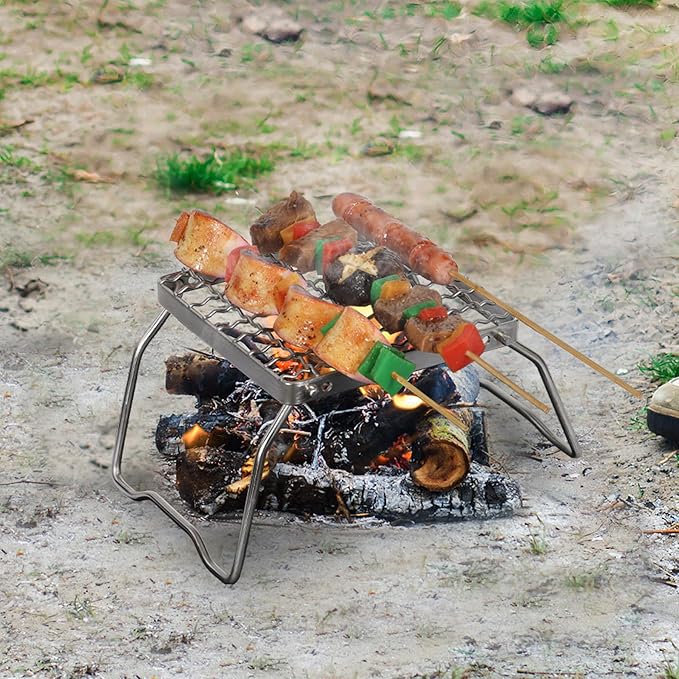 REDCAMP 6" Small Folding Campfire Grill, 304 Stainless Steel Firepit Grill Grate, Heavy Duty Portable Camping Grill with Carrying Bag for Outdoor Cooking Backpacking Hiking Picnics BBQ