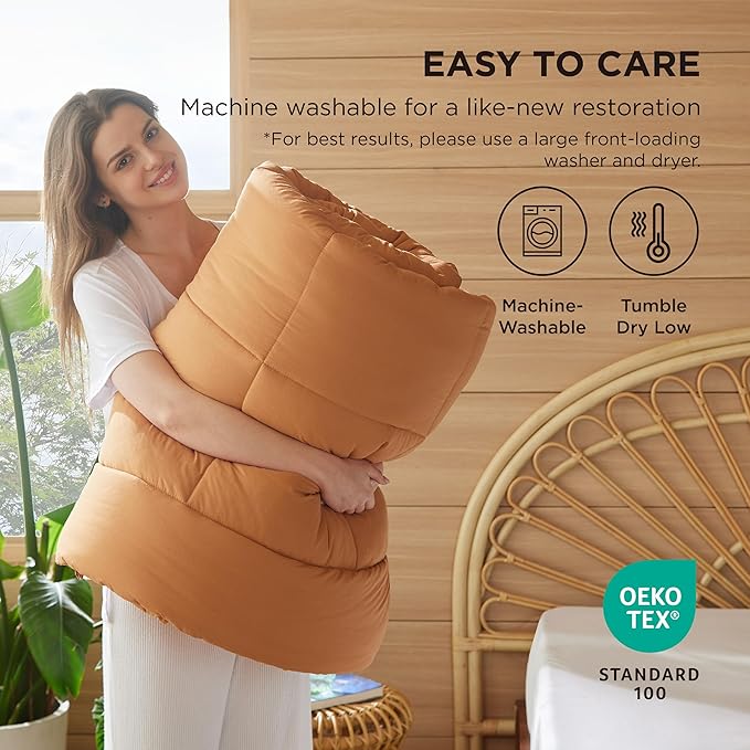 Bedsure Comforter Duvet Insert - Quilted Comforters Full Size, All Season Duvet, GentleSoft Down Alternative Bedding, with 8 Tabs, Gifts for Women/Men, Burnt Orange, Full 86 x 82 Inches