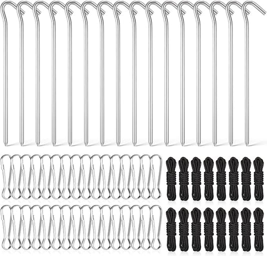 Inflatable Yard Stakes for Inflatables, Metal Tent Stakes Heavy Duty and 5 Feet Tethers with Hooks for Holiday Inflatable Decorations Camping Xmas Decoration(64 Pcs)