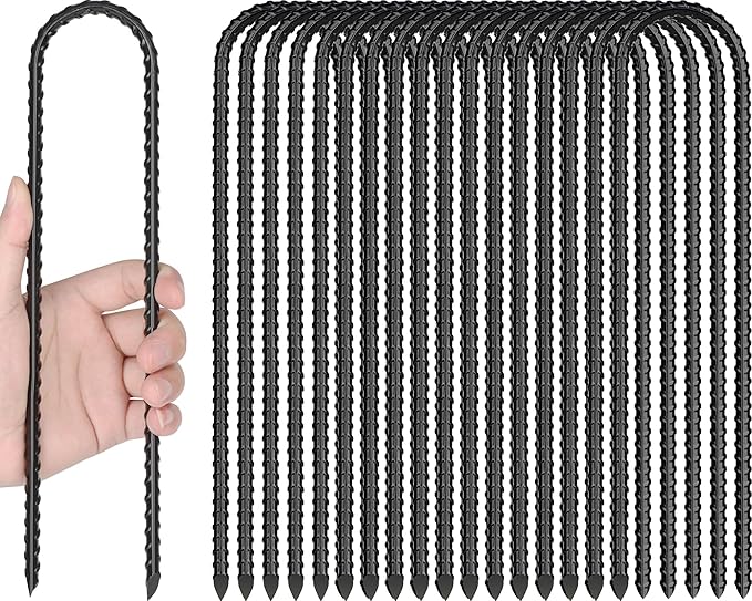 Gtongoko Trampolines Wind Stakes 16 Pack 16 Inch, 0.3 Inch Thick Heavy Duty U Shaped Rebar Tent Stakes Ground Anchors Galvanized Steel Safety Trampoline Anchors for Camping Tents, Soccer Goals