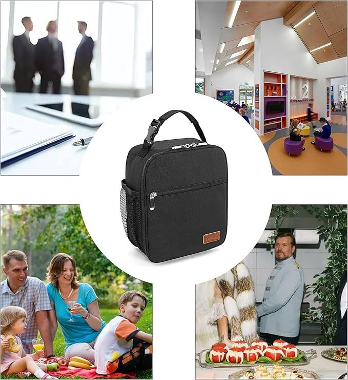 Lunch Box for Men Women Adults Small Lunch Bag for Office Work Picnic - Reusable Portable Lunchbox, Black