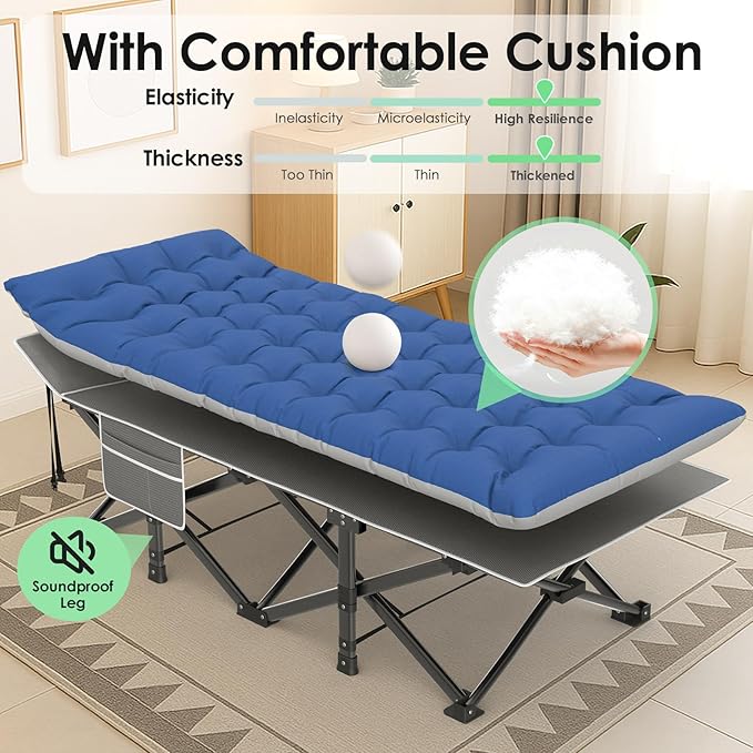 Suteck Camping Cot, 32In XXL Folding Camping Cot Heavy Duty Sleeping Bed for Adults 1200D Double Layer Oxford Cots for Camping W/Pilllow Mattress Carry Bag for Home Office Nap Beach Travel, 900LBS
