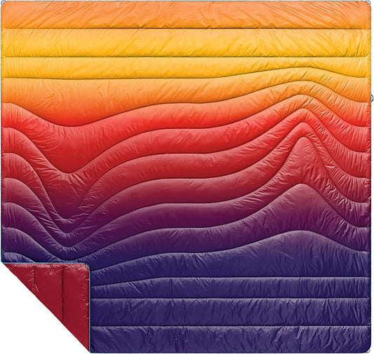 Rumpl Original Puffy Blanket - Warm Camping Blanket, 100% Recycled Polyester Insulation, Lightweight, Packable, Water-Resistant, Outdoor Puffer, 80"x84", Pyro Fade