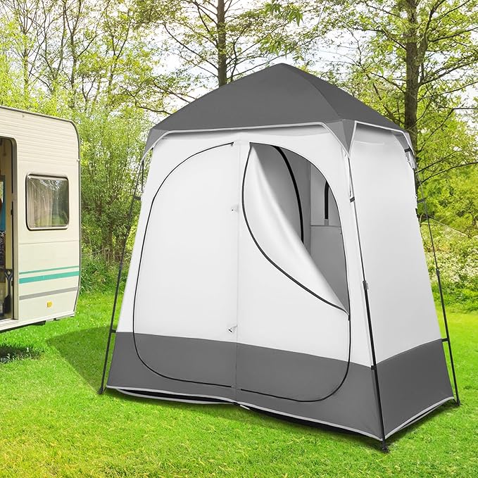VINGLI 2 Room Shower Tent, 7.5 FT Instant Pop Up Shelter with Carrying Bag, Privacy Changing Room Tent,Perfect for Portable Toilet, Camping, Dressing, Outdoor Indoor, Easy Set Up