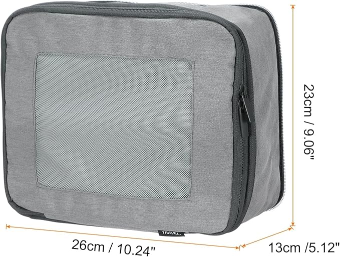 HARFINGTON Compression Packing Cube for Suitcases 26x23x13cm Lightweight Luggage Organizers Bag Travel Essentials Compression Bags for Carry on Suitcases, Grey