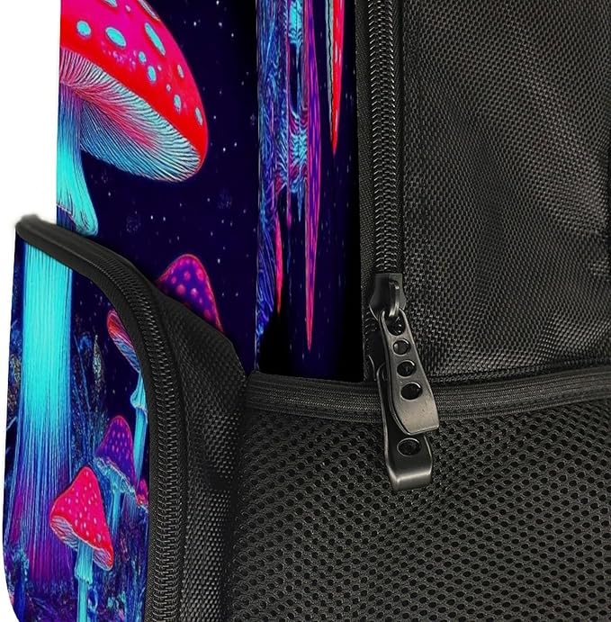 Backpack Polyester Anti-Theft Multipurpose Magic Mushroom Mushrooms Scenery Bookbag Large Capacity Laptop Book Bag Rucksack With Side Pockets