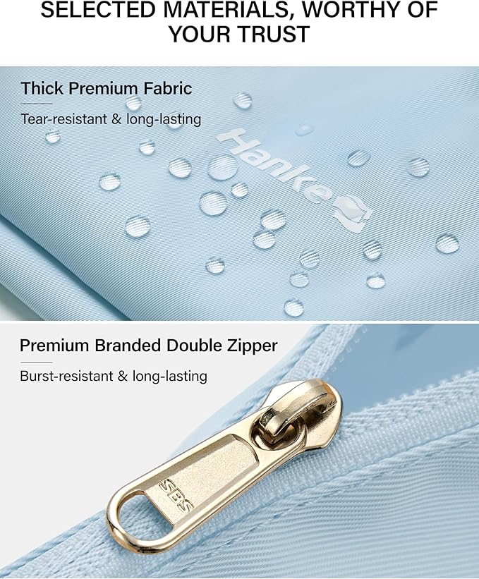 Hanke 7 Piece Expandable Compression Packing Cubes, Premium Travel Packing Organizers for Suitcases/Carry On, Luggage Organizer Bags with Breathable Mesh & Label,Light Blue