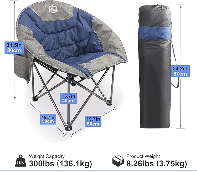 Northroad Folding Compact Camping Moon Chair, Outdoor Padded Saucer Round Chair w/Cup Holder Supports up to 300 lbs for Beach Hiking Fishing Picnic Lawn,Blue