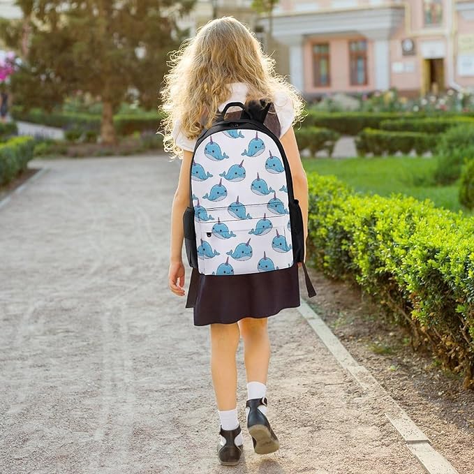 Backpack Polyester Multipurpose Anti-Theft Unicorn Whale Narwhal Shoulder Bag Big Capacity Gym Outdoor Hiking Backpack With Padded Straps