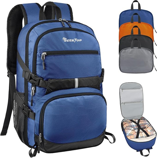 Seektop Lightweight Travel Backpack for Men Women, Multiple Pockets 40L Hiking Backpack Foldable Carry on Backpack for Outdoor Camping Sport Leisure (Blue)