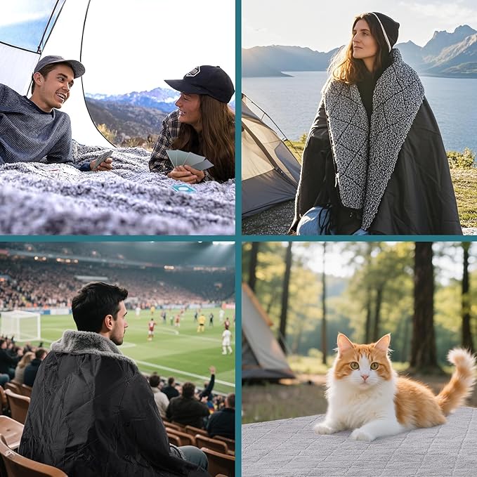 Outdoor Camping Blanket 210D Oxford Cloth Water Resistant Cold Weather Sports Blanket with Portable Bag for Stadium Travel