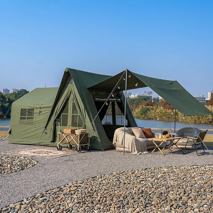 Inflatable Tents for Camping 8-10 Person, Luxury Inflatable Tent House with Stove Jack, Waterproof Portable Inflatable Camping Tent with Rainfly