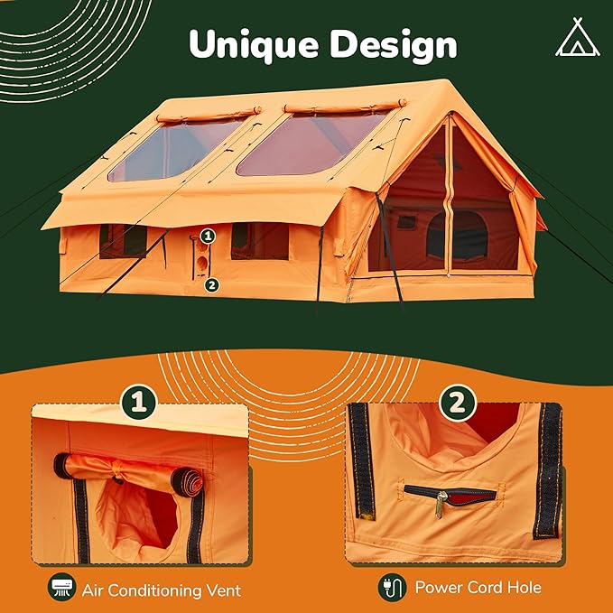 EROMMY 4/6/8/12 Person Inflatable Tent with Skylight, 4 Season Blow Up Tents with Hand Pump for Outdoor Camping & Hiking, Easy Set-up Windproof Sunproof Waterproof