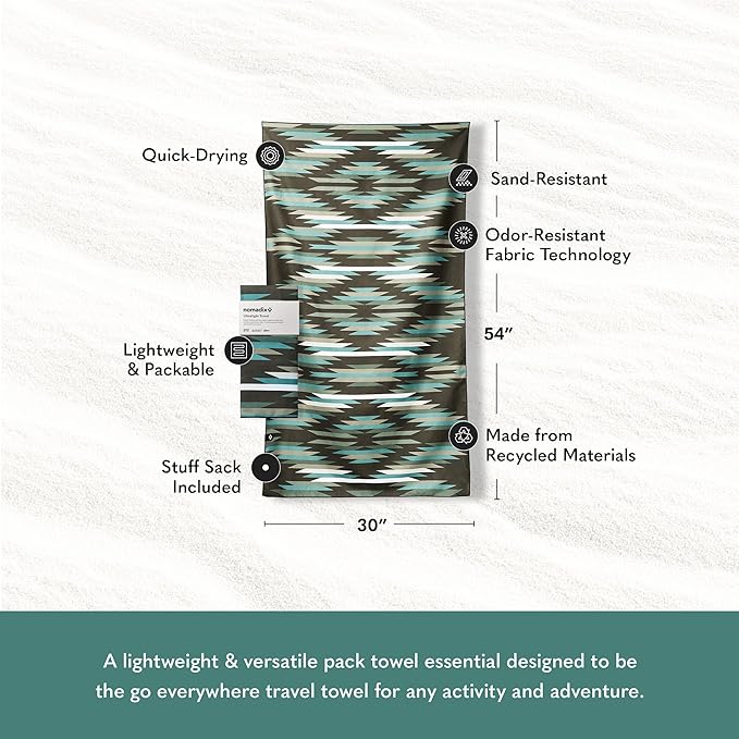 Nomadix Ultralight Towel - Quick Dry & Super Lightweight - Perfect As A Pack Towel to Save On Space - Made with Recycled Materials - Jackson Green - 30"x54"