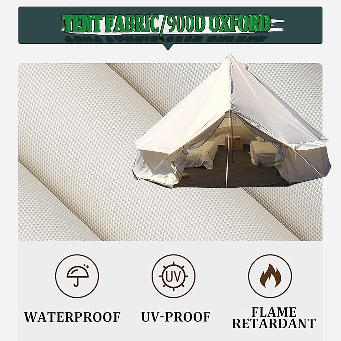 INTSUPERMAI Bell Tent for 4 Season, Waterproof Oxford Canvas Yurt Tent with Stove Jack, 16.4Ft in Diameter Luxury Camping Tent for 8-10 Persons