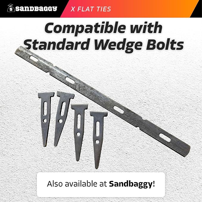Sandbaggy X Flat Ties for Concrete Forms - 11 Gauge Steel - Compatible with Standard Wedge Bolts - Space and Secure Modular Concrete Forms (300, 0.82" x 14.38")