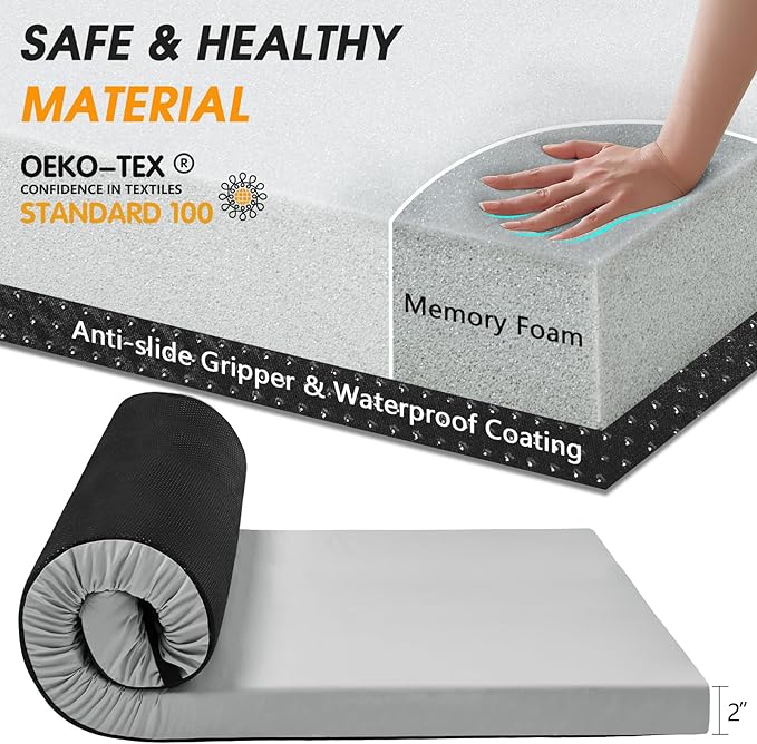 CYMULA Camping Cot Mattress 3in Memory Foam Sleeping Pad,Soft Warm Non-Slip Camping Mattress Topper with Retaining for Adults,Portable Roll up Pad for Travel