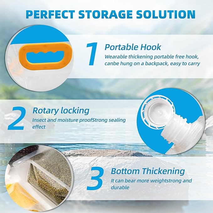8 Pcs Water Container Bags,BPA Free No-Leak Foldable Plastic 1.3 Gallon Collapsible Water Container Bag for Alcohol Juice Seed Storage Camping Hiking Backpack Emergency Storage Jug