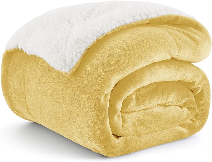 Bedsure GentleSoft Sherpa Fleece Throw Blanket Twin Size for Couch - Thick and Warm, Soft Fuzzy Plush Twin Blanket for Winter, Yellow, 60x80 Inches