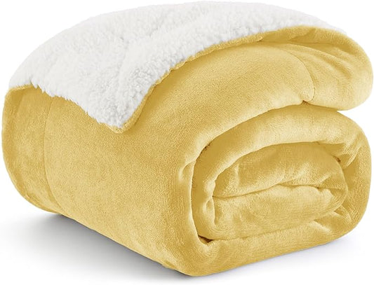Bedsure GentleSoft Sherpa Fleece Throw Blanket for Couch - Thick and Warm, Soft Fuzzy Plush Throw Blanket for Winter, Yellow, 50x60 Inches