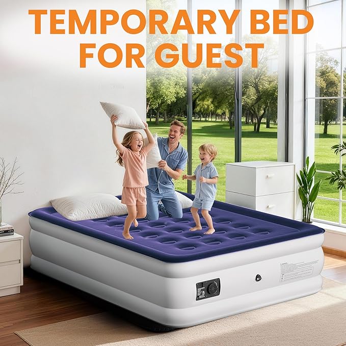 Full Air Mattress with Built-in Pump, 18 Raised Inflatable Air Mattress, 600 lbs Max Honeycomb Comfortable Air Bed with Storage Bag, for Camping, Home and Guest Use