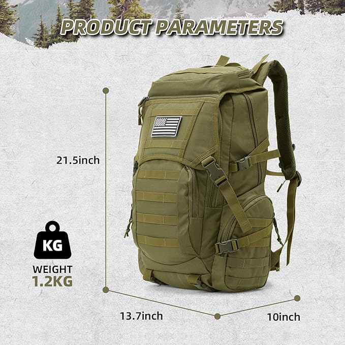35L Military Tactical Backpack for Men, Water Resistant Assault Pack for Women, Army Green Molle Daypack 3 Day Bug Out Bag Rucksack for Trekking,Camping,Survival,EDC