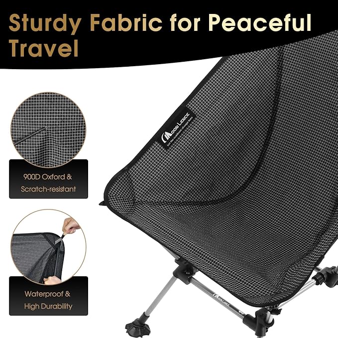 MOON LENCE Camping Chair Plus, Upgraded Comfort & Size, Still Compact and Lightweight, Folding Portable Chair for Backpacking & Hiking, 330Lbs Capacity, Gen 3 Plus (Onyx (Plus))