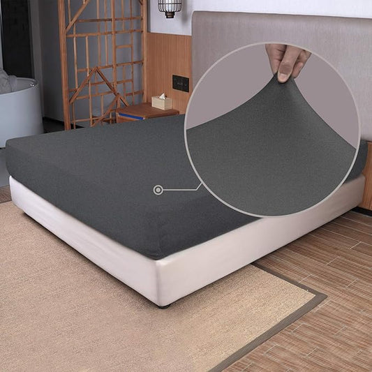 Twin Size Fitted Sheet Only - 4-Way Stretch Knit, Snug Fit, Wrinkle Free & Stay in Place, No More Slipping Off for Mattress, Soft & Comfortable - Hemp Gray, Twin