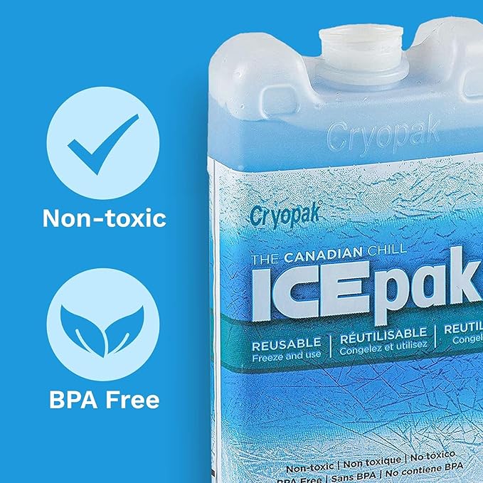 Cryopak ICEpak Hard Shell Reusable Ice Packs for Coolers and Lunch Box Use, Freezer Safe Gel Design, Professional Grade Cooling, Non-Toxic and BPA Free, Essential Travel Accessories, XL
