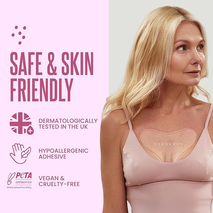 CLEVERFY Silicone Chest Wrinkle Patches for Side Sleeping – Reusable Décolleté Anti-Wrinkle Chest Pads for Overnight Line Prevention (2 Pack, T-Shape)