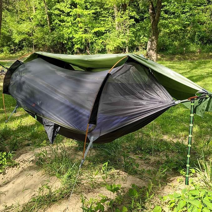 Camping Hammock Tent with Mosquito Net & RainFly, 3 in 1 Waterproof Portable Sleeping Hammock Bug Backpacker Lightweight Outdoor Gear Swing for Hiking Travel Patio Expedition(Dark Green)