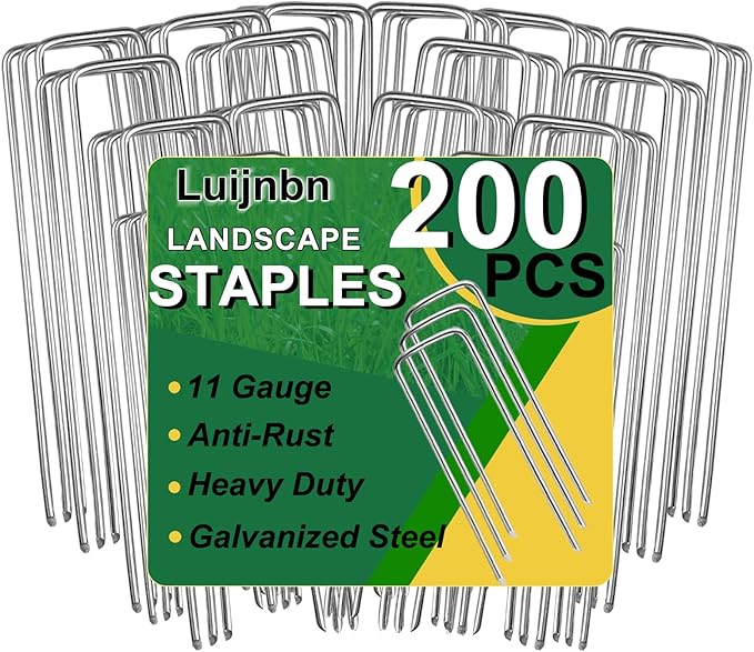 200 Pack Lawn Staples, Premium Garden Landscape Staples, Galvanized Heavy-Duty Gauge Stakes, U-Shaped Tent Stakes, Anti-Rust Fence Netting Pins Ground Spikes, Sod Pins
