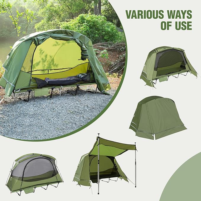 REDCAMP 1 Person Camping Cot Tent for Adults, Waterproof Elevated Tent with Cot for Trip, Picnic, Army Green 75"x28"x48"