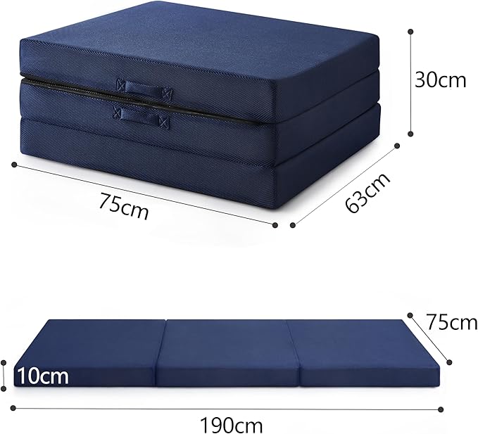 Sleeping Mats for Adults,Memory Foam Folding Pad,Breathable Trifold Mattress,Machine Washable Mesh Cover,Cot Size Floor Guest Bed,Summer Camping