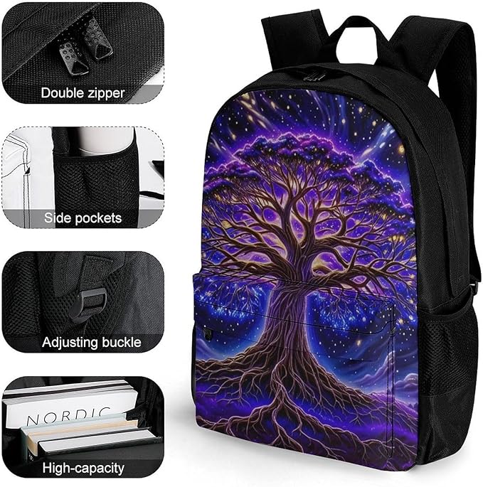 Supdreamc Rucksack Anti-Theft Multipurpose Big Capacity Carry On Bag, Magical Universe Tree Of Life Art Traveling Camping Backpack With Side Pockets
