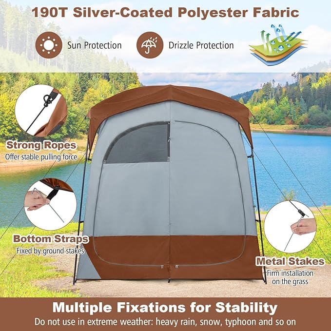 LDAILY Camping Shower Tent, 2 Room Instant Privacy Tent with Floor, Removable Rain Cover, Mesh Window, Inside Pocket and Clothesline, Portable Changing Room for Outdoor Toilet, Dressing