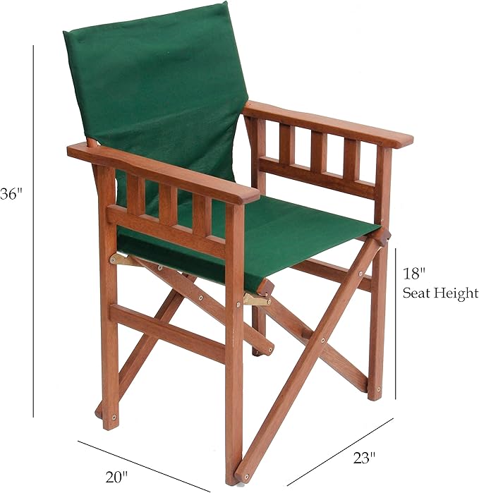 BYER OF MAINE Pangean Campaign Chair, Portable Hardwood Folding Chair with Heavy-Duty Canvas Seat Material. Ideal Patio, Deck & Camping Seat 20″D × 23″W × 36″H, 250 lbs Capacity, Green