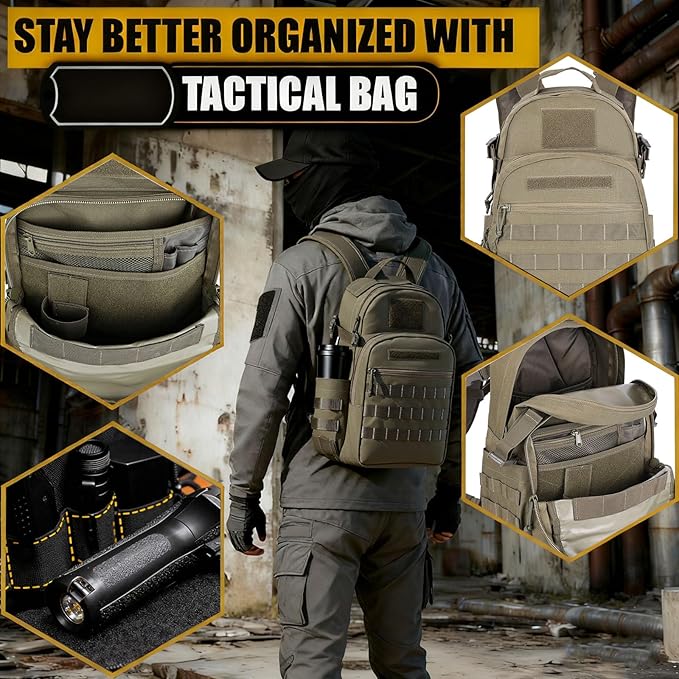Tactical Backpack for Men Military Backpacks with Holster Army 3 Days Assault Pack Bug Out Bag for Hiking Camping (Green)