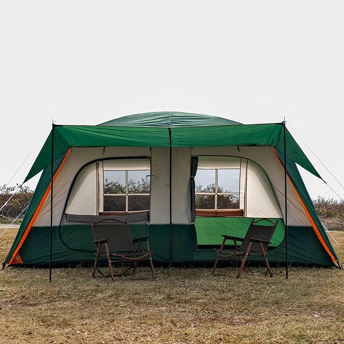 KTT Large Tent 6-8-10-12 Person,Family Cabin Tents,2 Rooms,2 Doors and 4 Windows with Mesh,Straight Wall,Waterproof,Double Layer,Big Tents for Outdoor,Picnic,Camping,Family Gathering