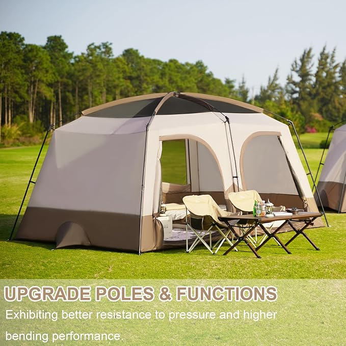 Vidalido Tents，8-10 Person Camping Tent with Extended Vestibule，2 Room Weather Resistant Family Tents，Easy Install Waterproof Outdoor Tent for Camping Hiking