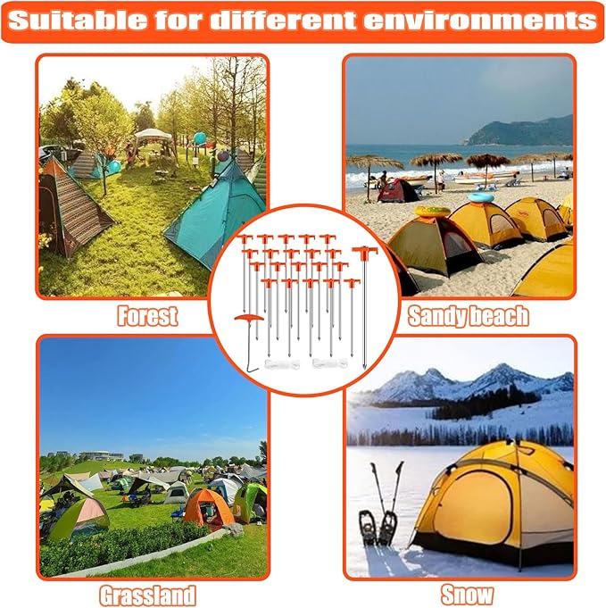 smillixin 23 Pack Tent Stakes Heavy Duty,10 Inch Non-Rust Metal Tent Pegs Camping Stakes,Ground Stakes Tent Spikes for Camping,Garden,Hiking,Grassland,with 1 Pcs Hooked Head & 2 Pcs 10FT Ropes