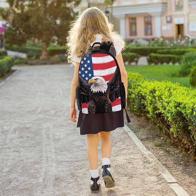 Rucksack Anti-Theft Multipurpose Large Capacity Carry On Bag, American Flag Eagle Art Travel Hiking Bag Day Pack With Side Pockets