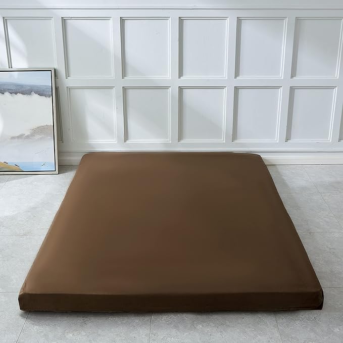 Japanese Floor Futon Mattress - Thicken Sleeping Pad, Foldable & Portable Roll Up Camping Mattress, Coffee Twin